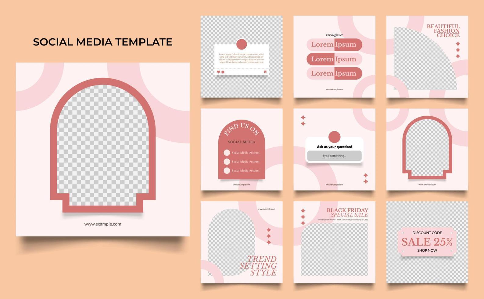 social media template banner fashion sale promotion in pink brown color vector