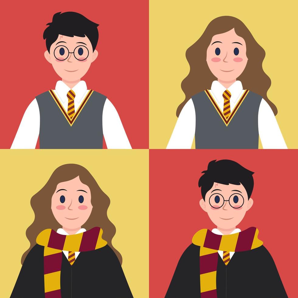 A magic set of school uniforms in red and yellow colors. Vector illustration.