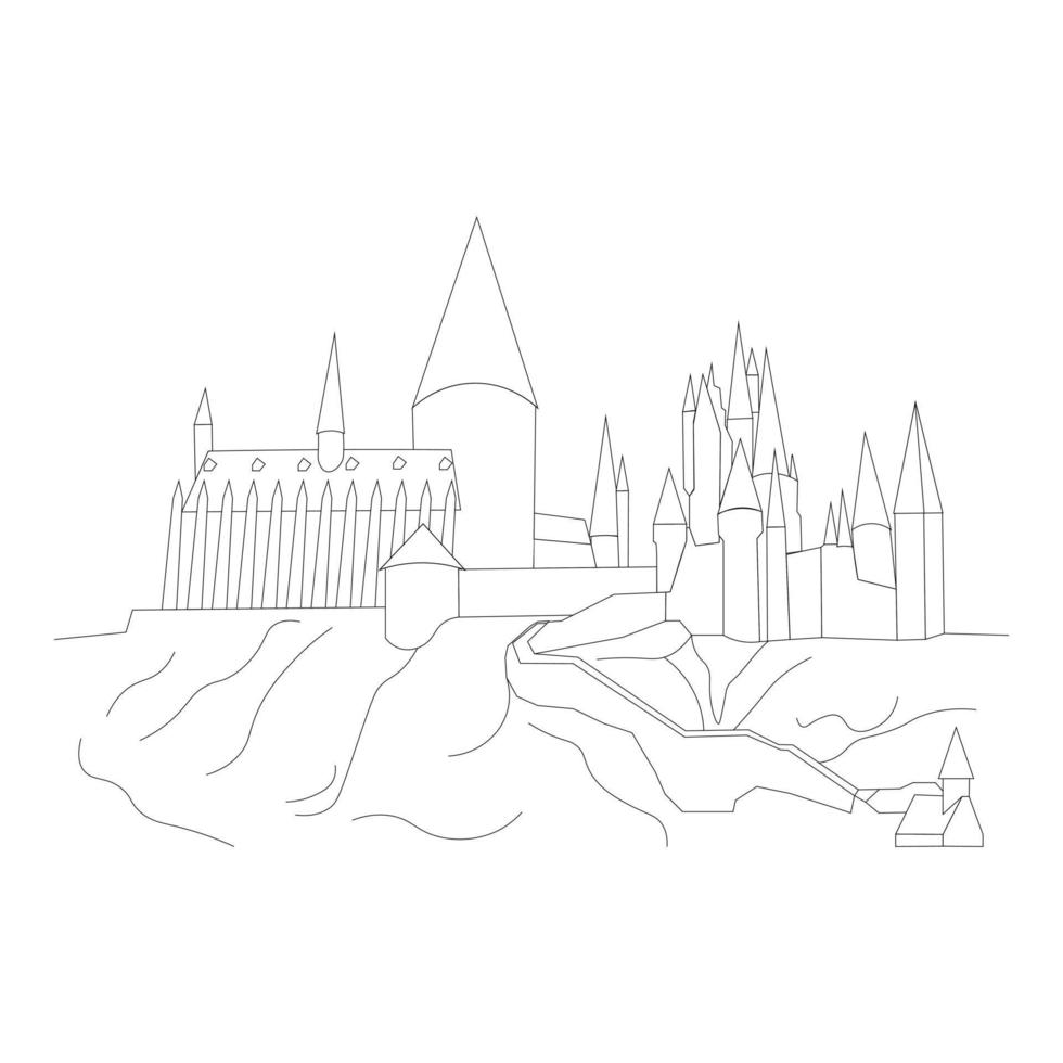 Line Hogwarts Castle. Vector illustration