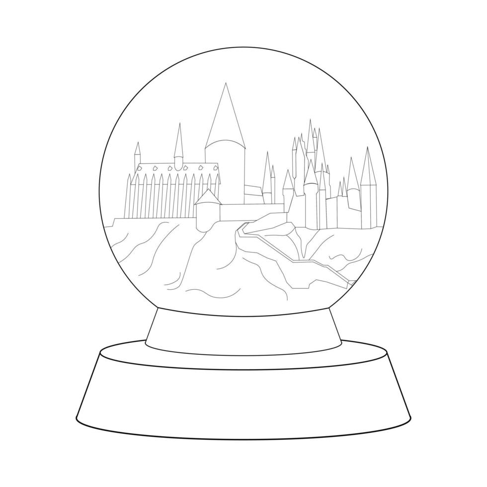 línea castillo de hogwarts en globo de nieve. ilustración vectorial vector