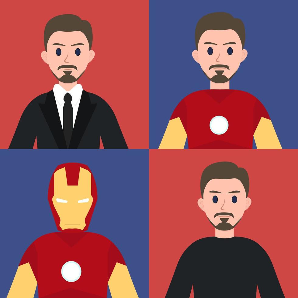 conjunto del hombre de hierro, tony stark. ilustración vectorial vector