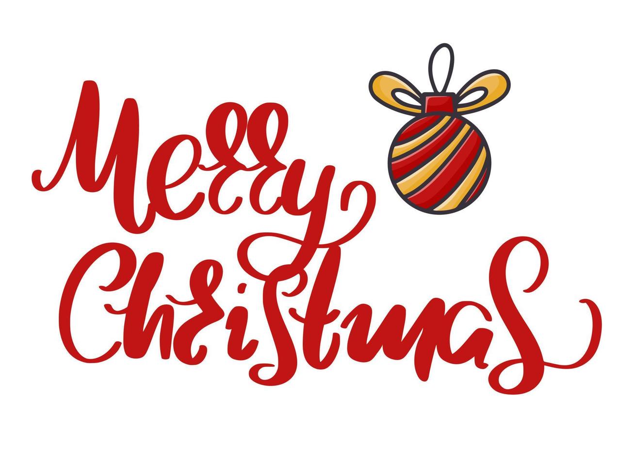 Merry christmas handwritten lettering and christmas ball vector