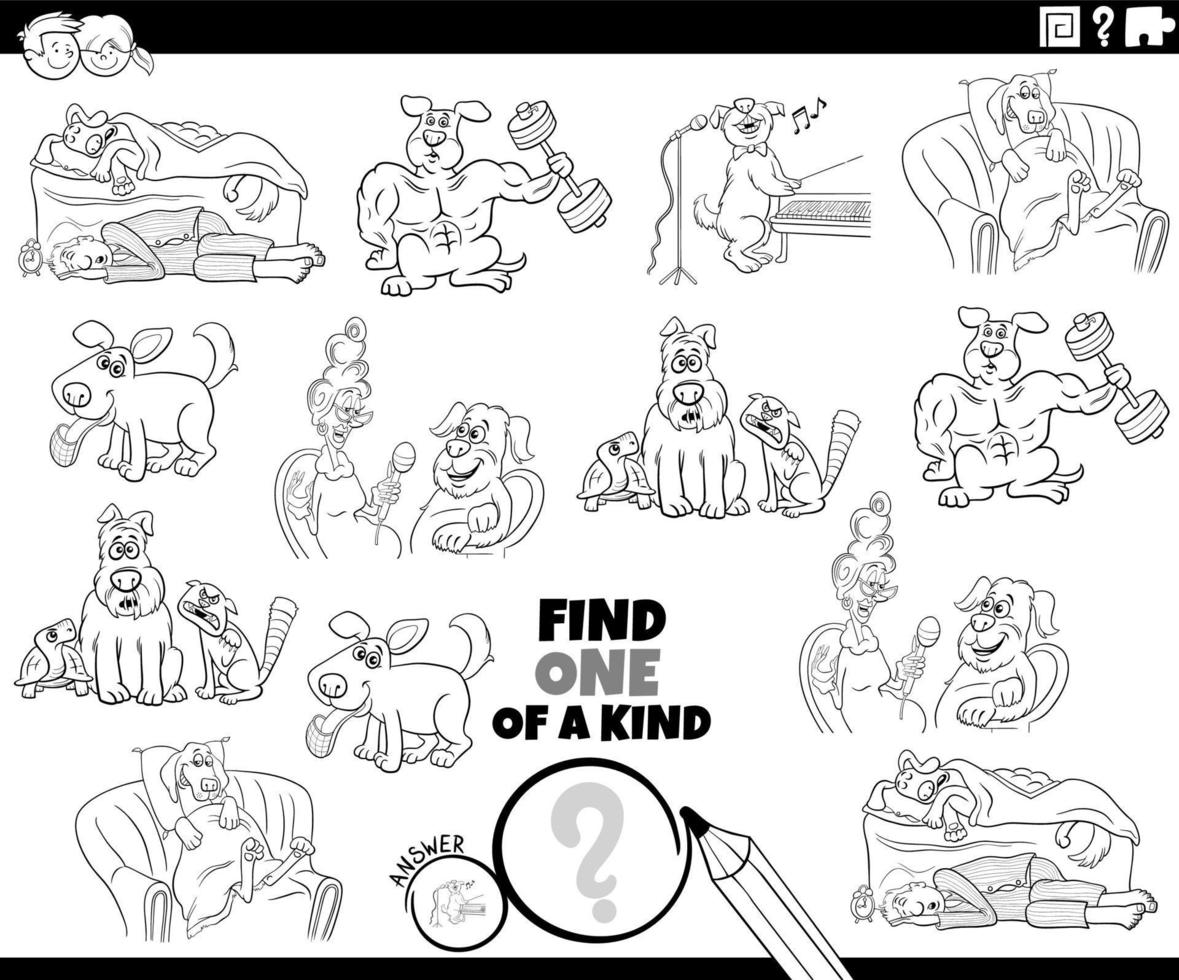 one of a kind activity with cartoon dogs coloring page vector