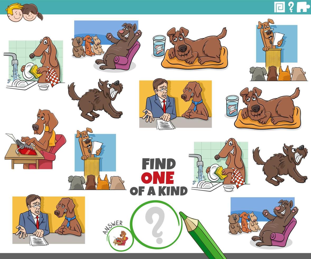 one of a kind task with funny cartoon dogs vector