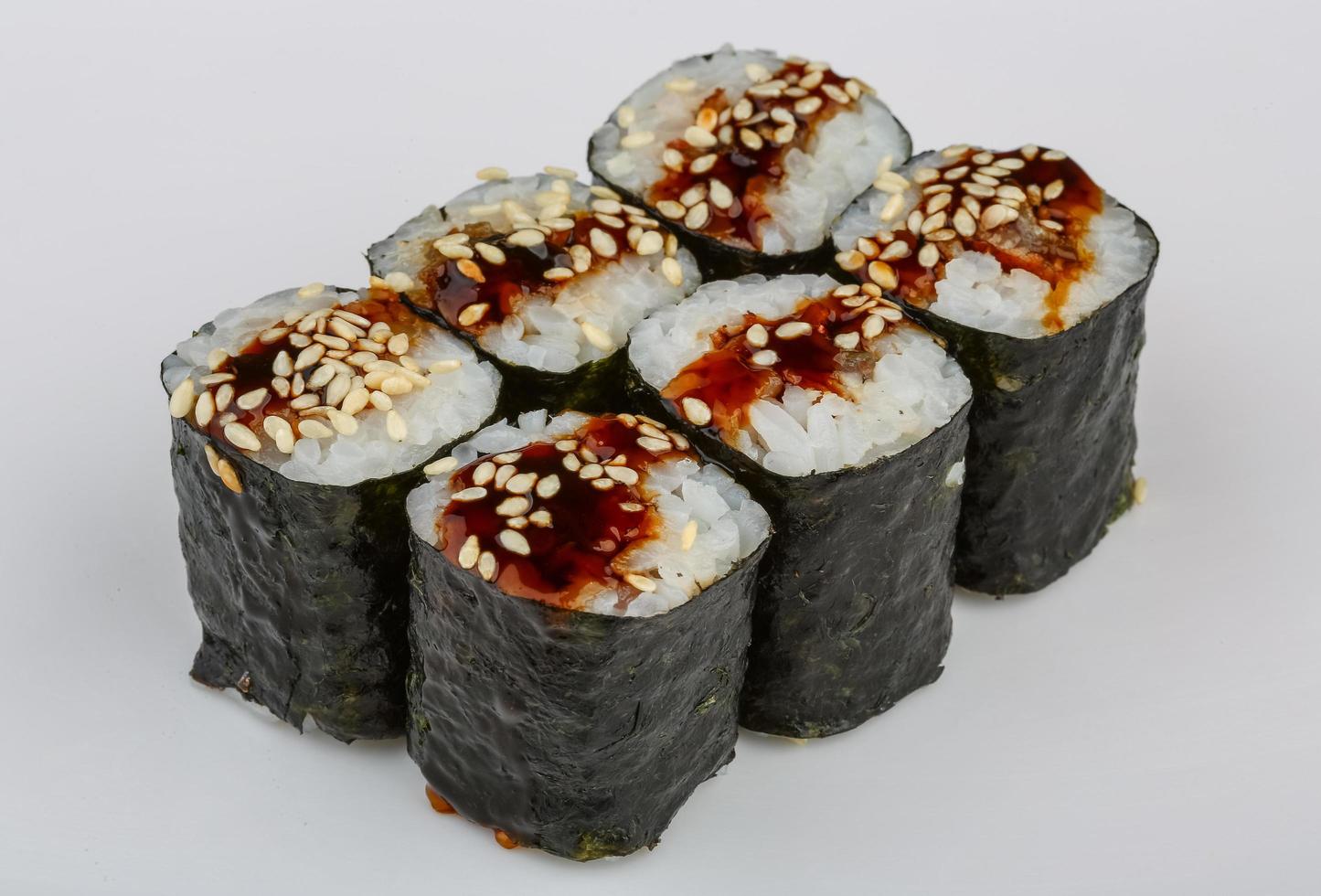 Eel roll on white background photo