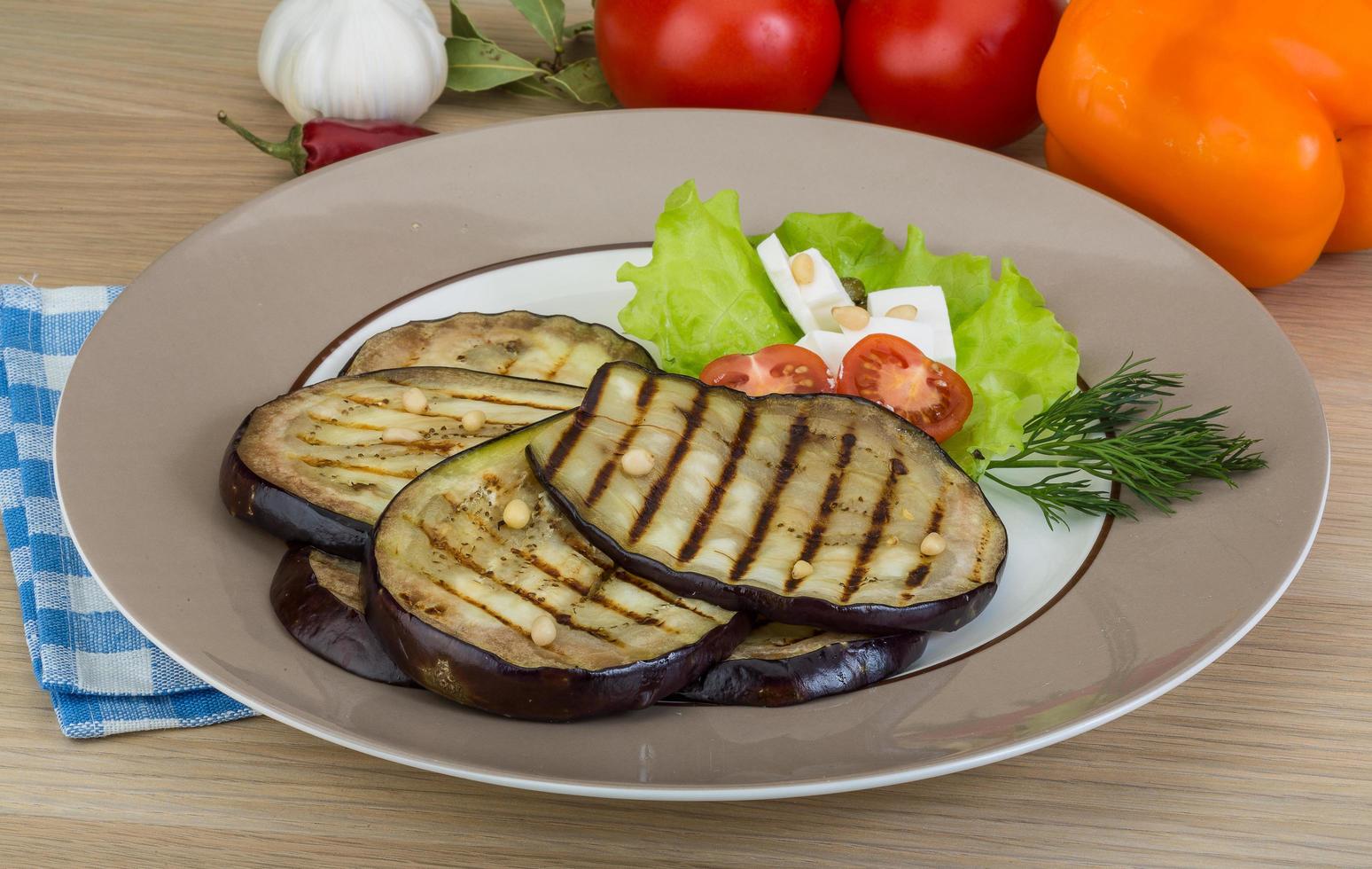 Grilled aubergine dish view photo