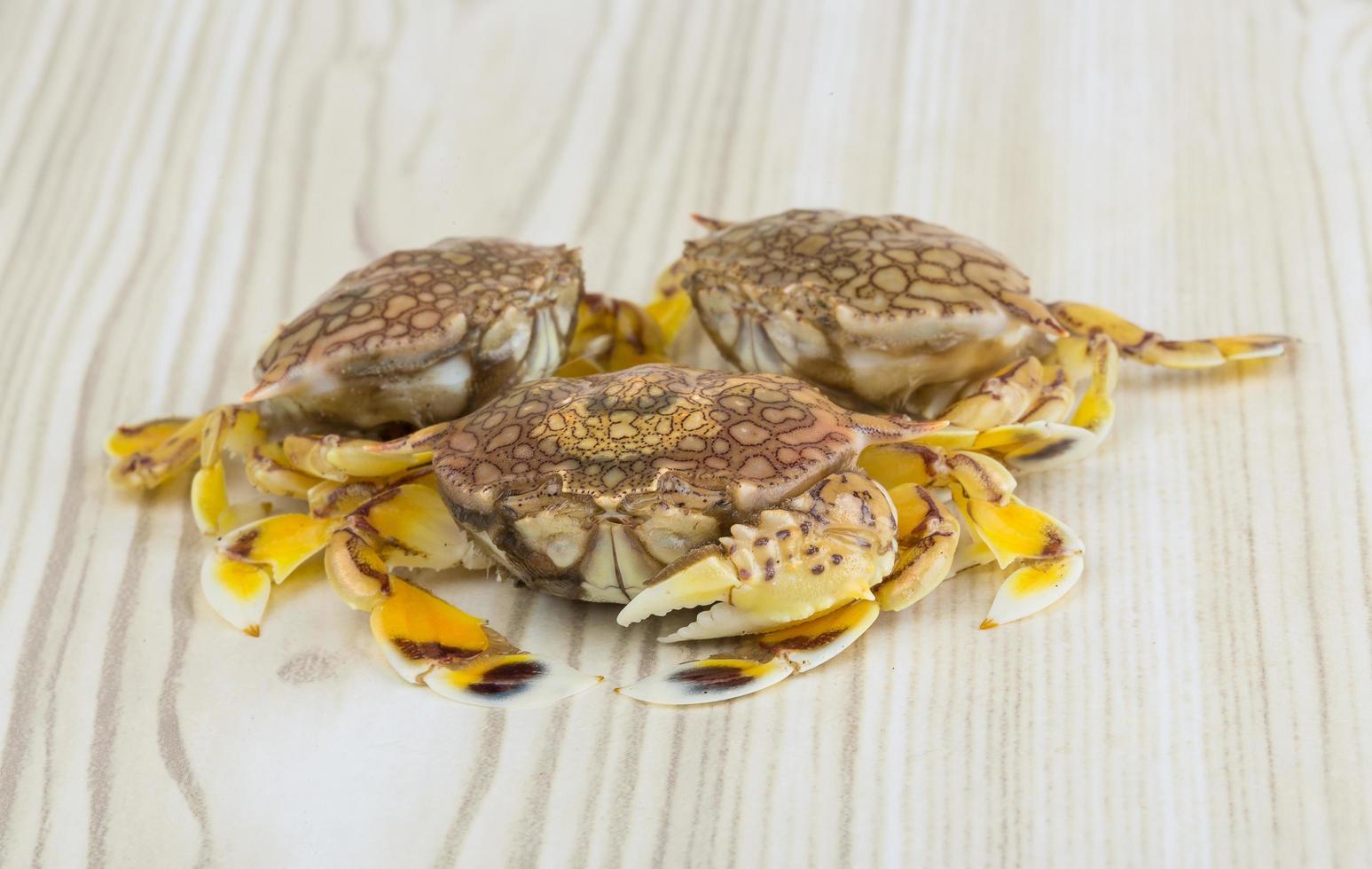 Raw crabs on wood photo
