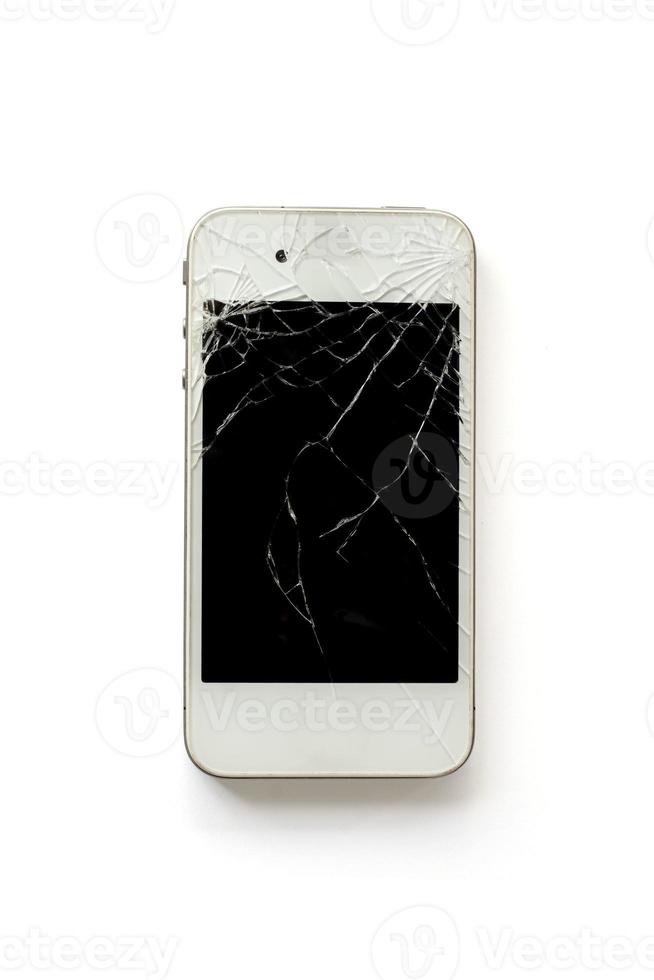 Mobile phones that drop until the screen broken isolated on white background. photo