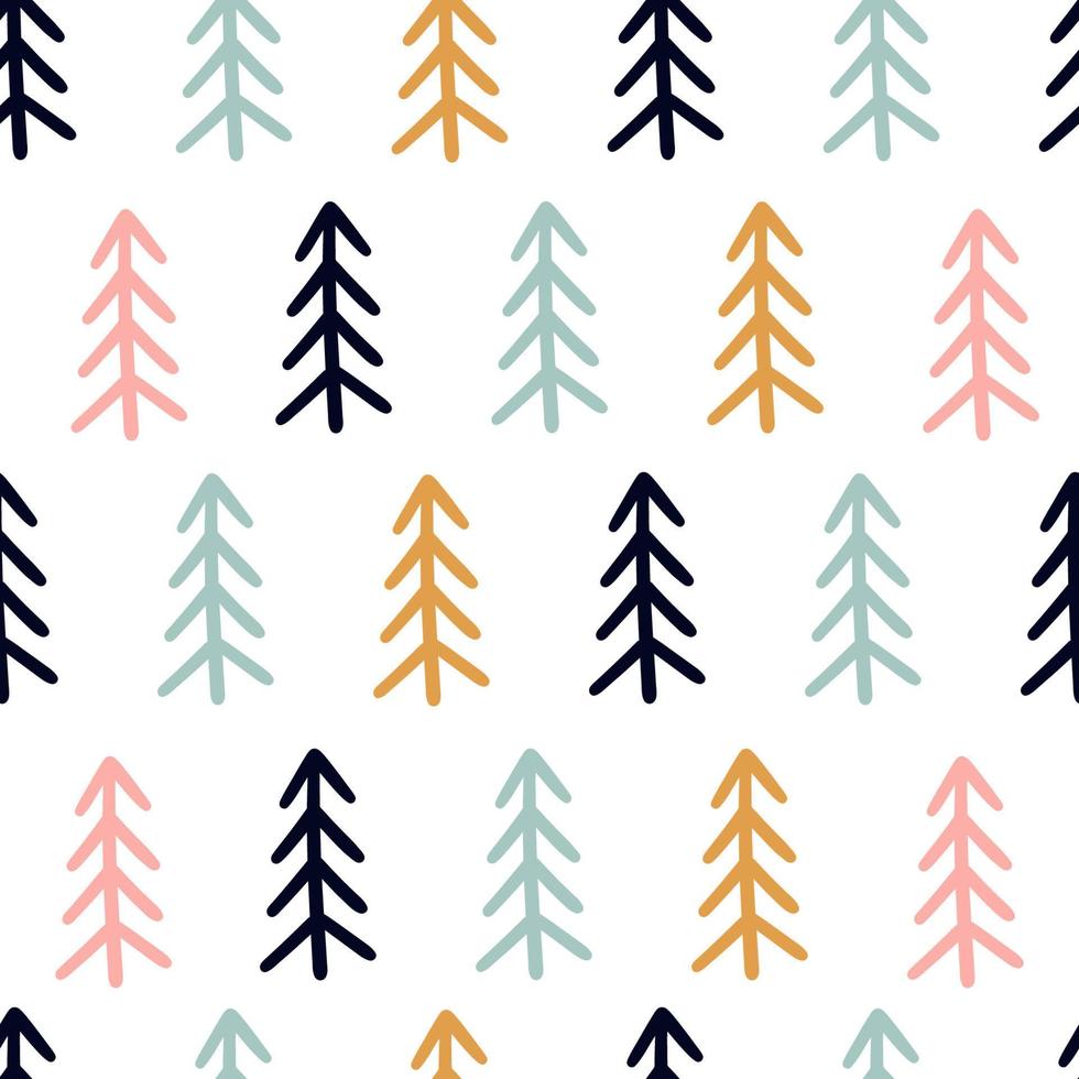 A simple seamless pattern with doodle style Christmas trees. Cute trendy vector design