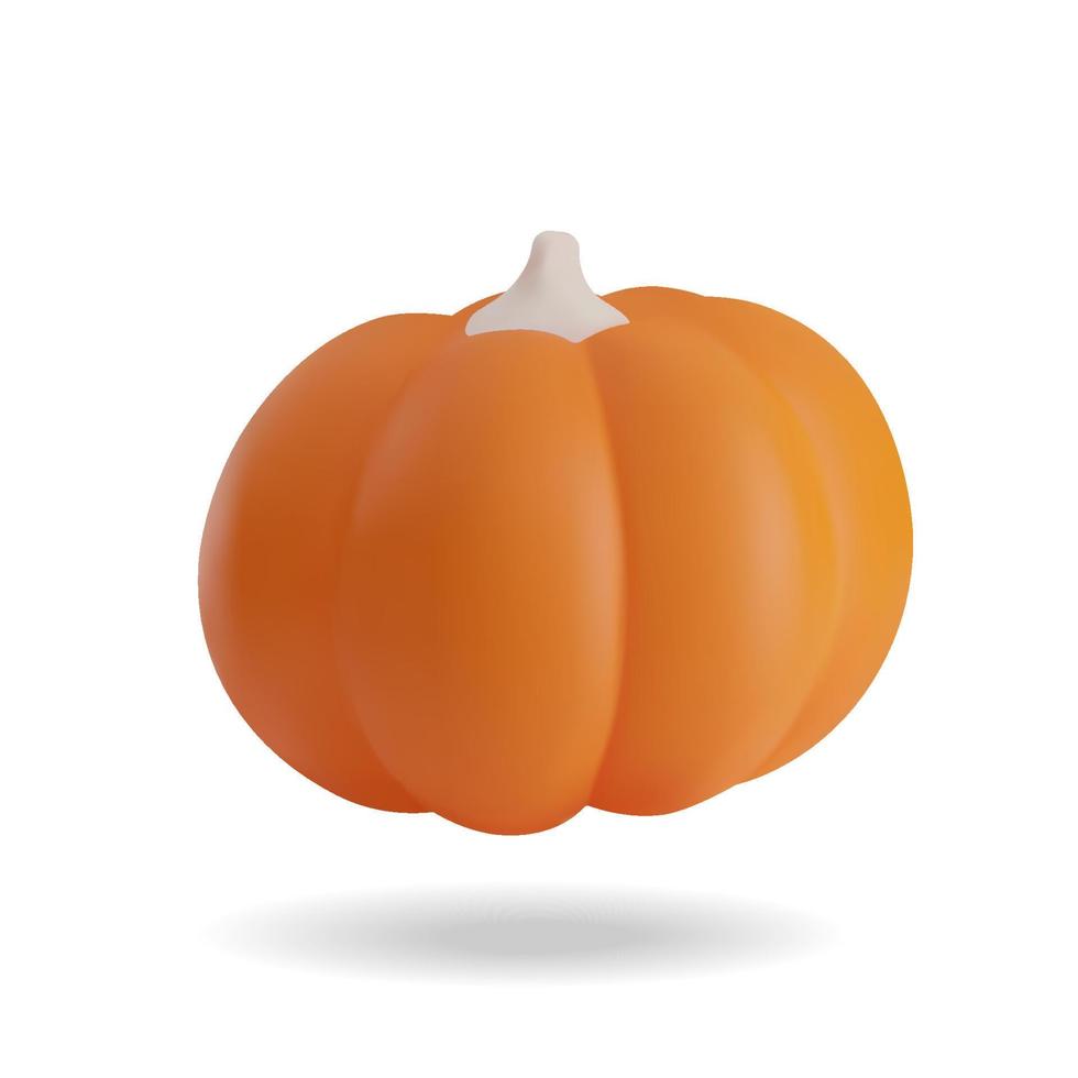 Pumpkin on a white isolated background 3d icon. Vector symbol of the Halloween item, Thanksgiving holiday or autumn symbol
