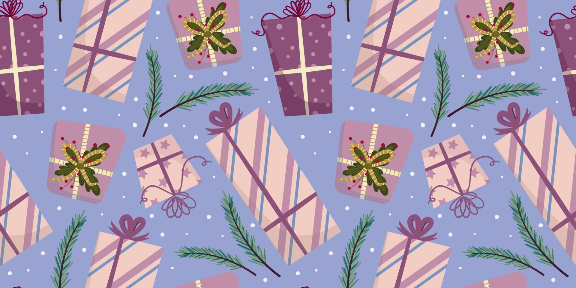 Cartoon seamless pattern christmas holiday. Vector cartoon xmas seamless pattern. Festive gift box. Holiday background