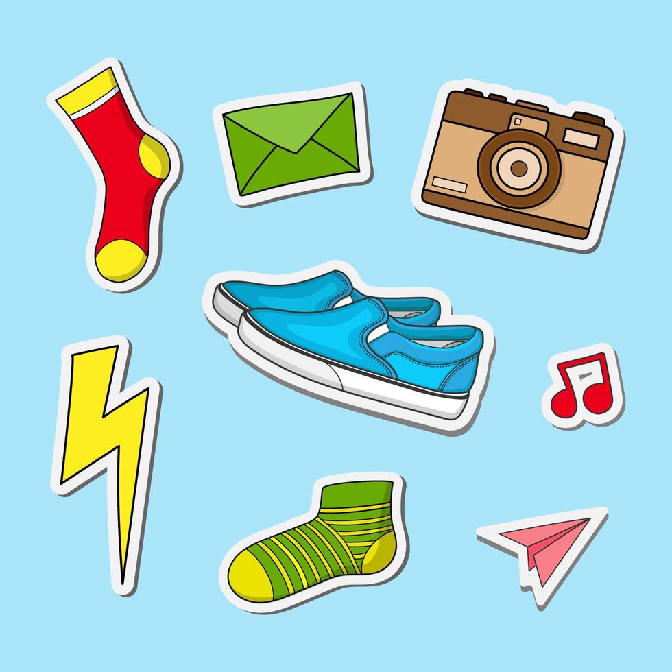 Cute shoes and socks stickers design illustration vector