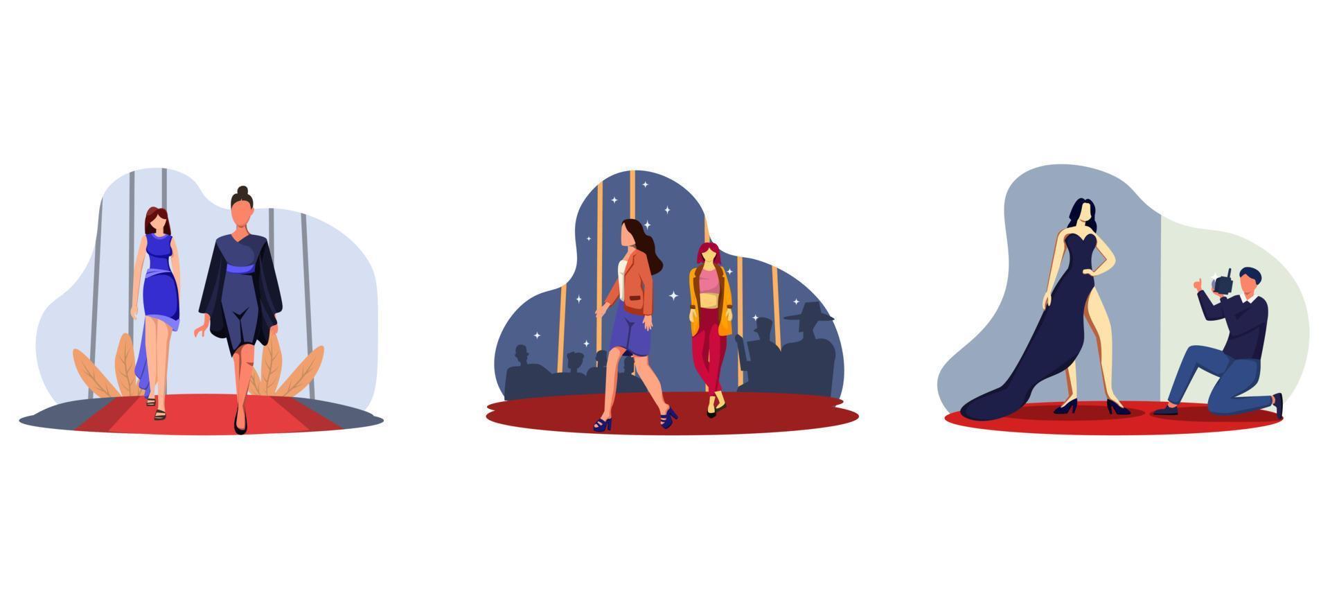 Fashion Catwalk Performance Flat Bundle Design vector