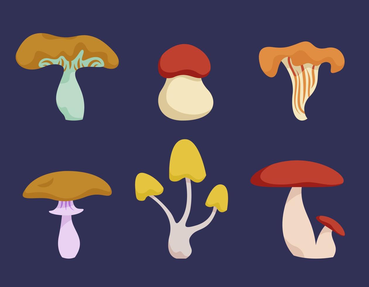 Set of different mushrooms. Nature objects in cartoon style. vector