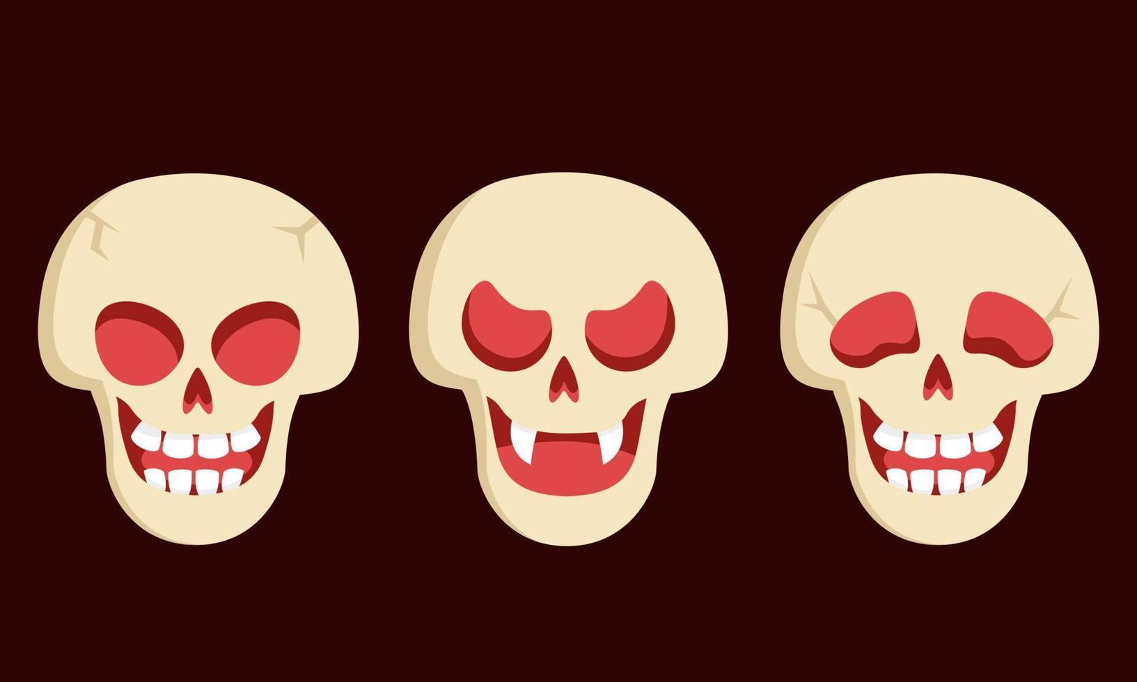 Set of scary skulls. Halloween design elements in cartoon style. vector