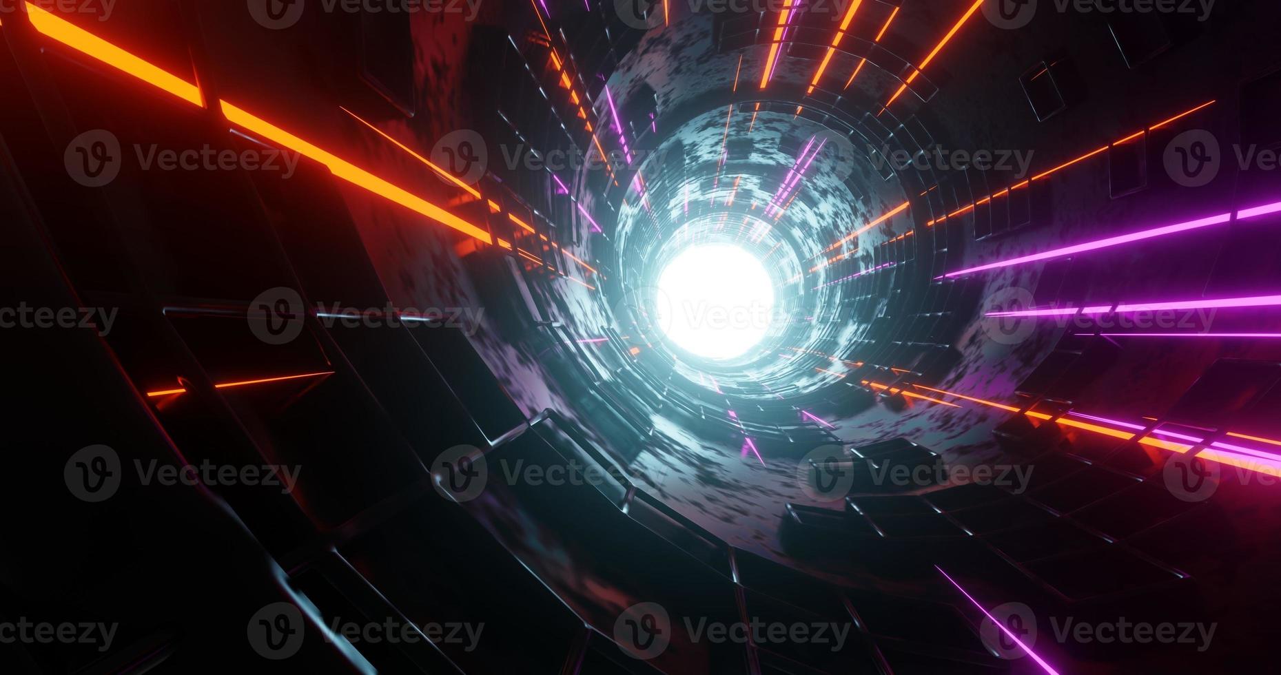 abstract background using a hallway shape with a cube-like texture such as a window and a orange-purple laser method, 3d rendering, and 4K size photo