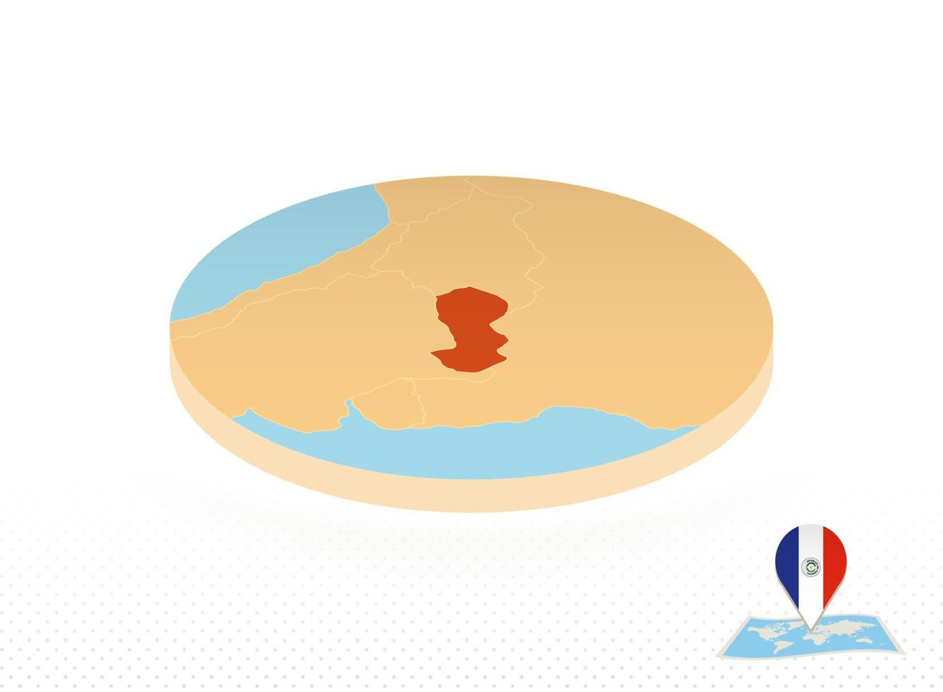 Paraguay map designed in isometric style, orange circle map. vector