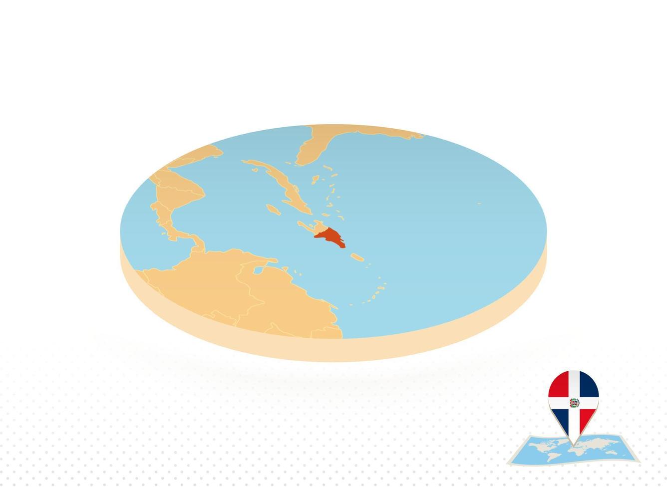 Dominican Republic map designed in isometric style, orange circle map. vector