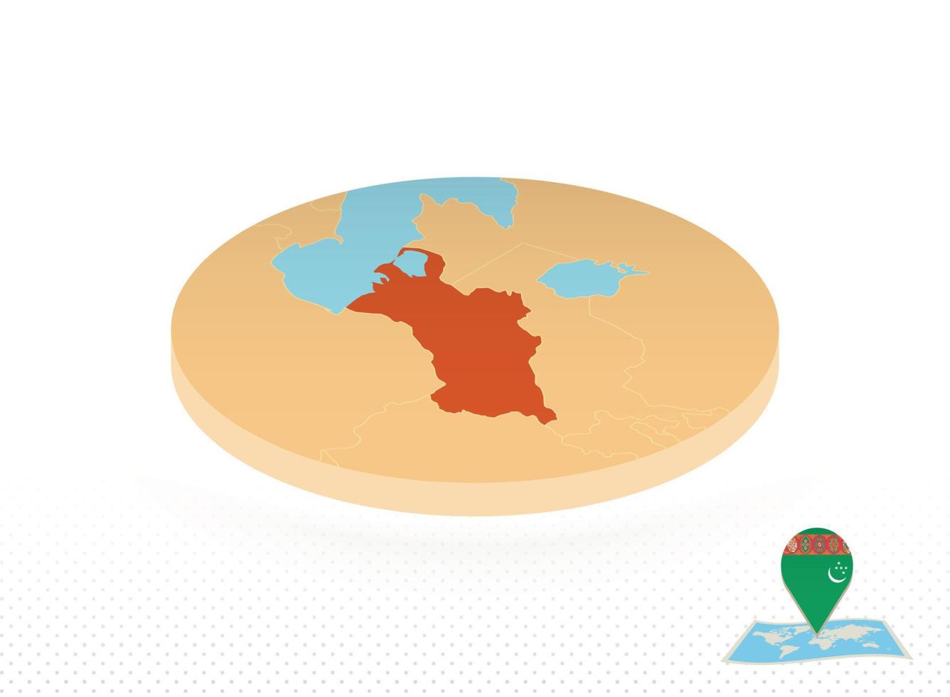 Turkmenistan map designed in isometric style, orange circle map. vector