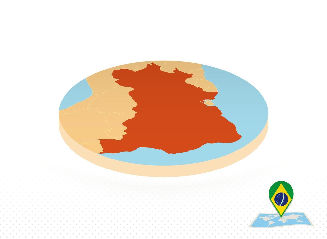 mapa de brasil diseñado en estilo isométrico, mapa de círculo naranja. vector