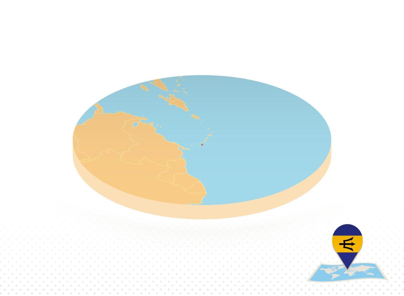 Barbados map designed in isometric style, orange circle map. vector