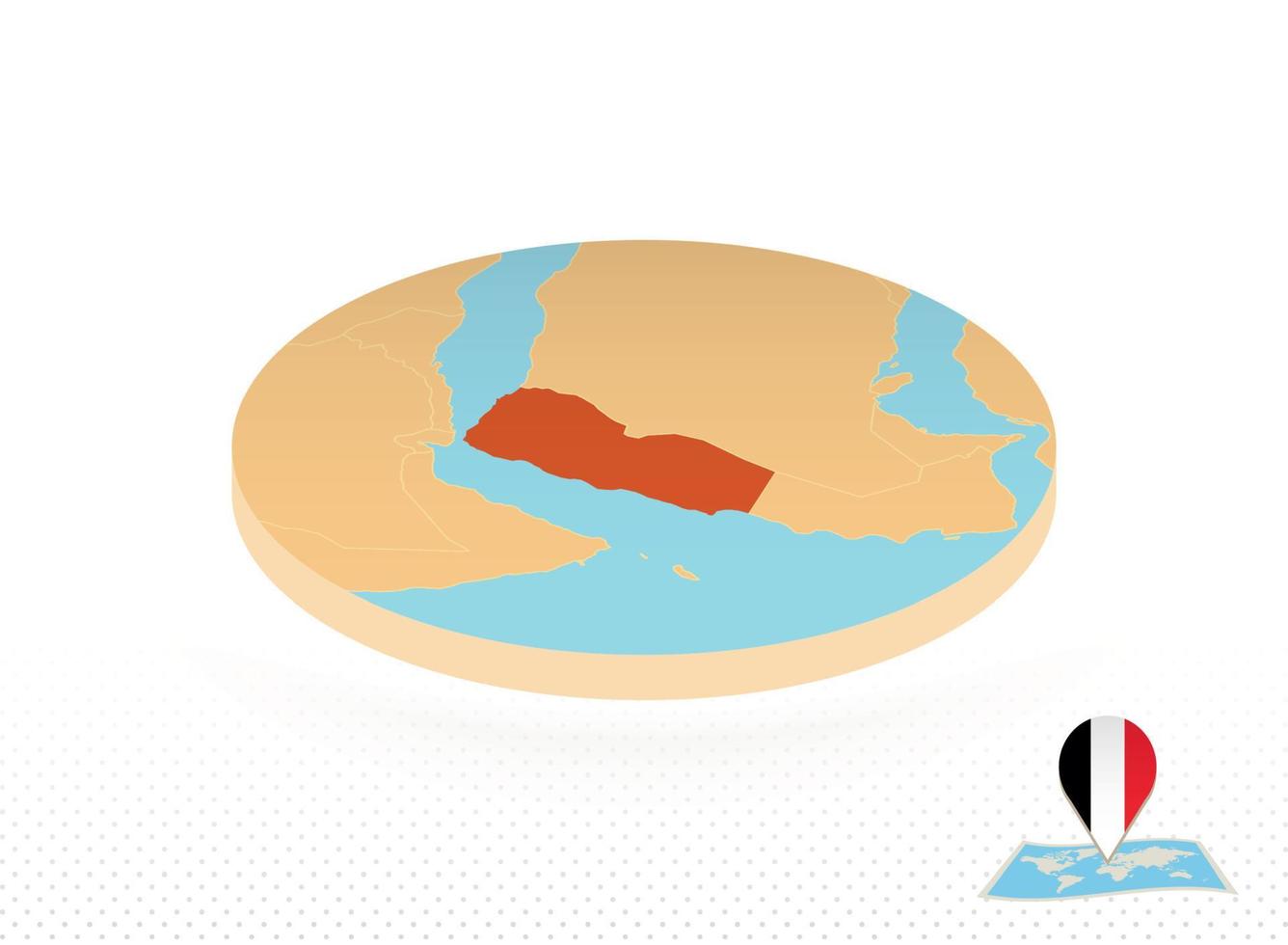 Yemen map designed in isometric style, orange circle map. vector