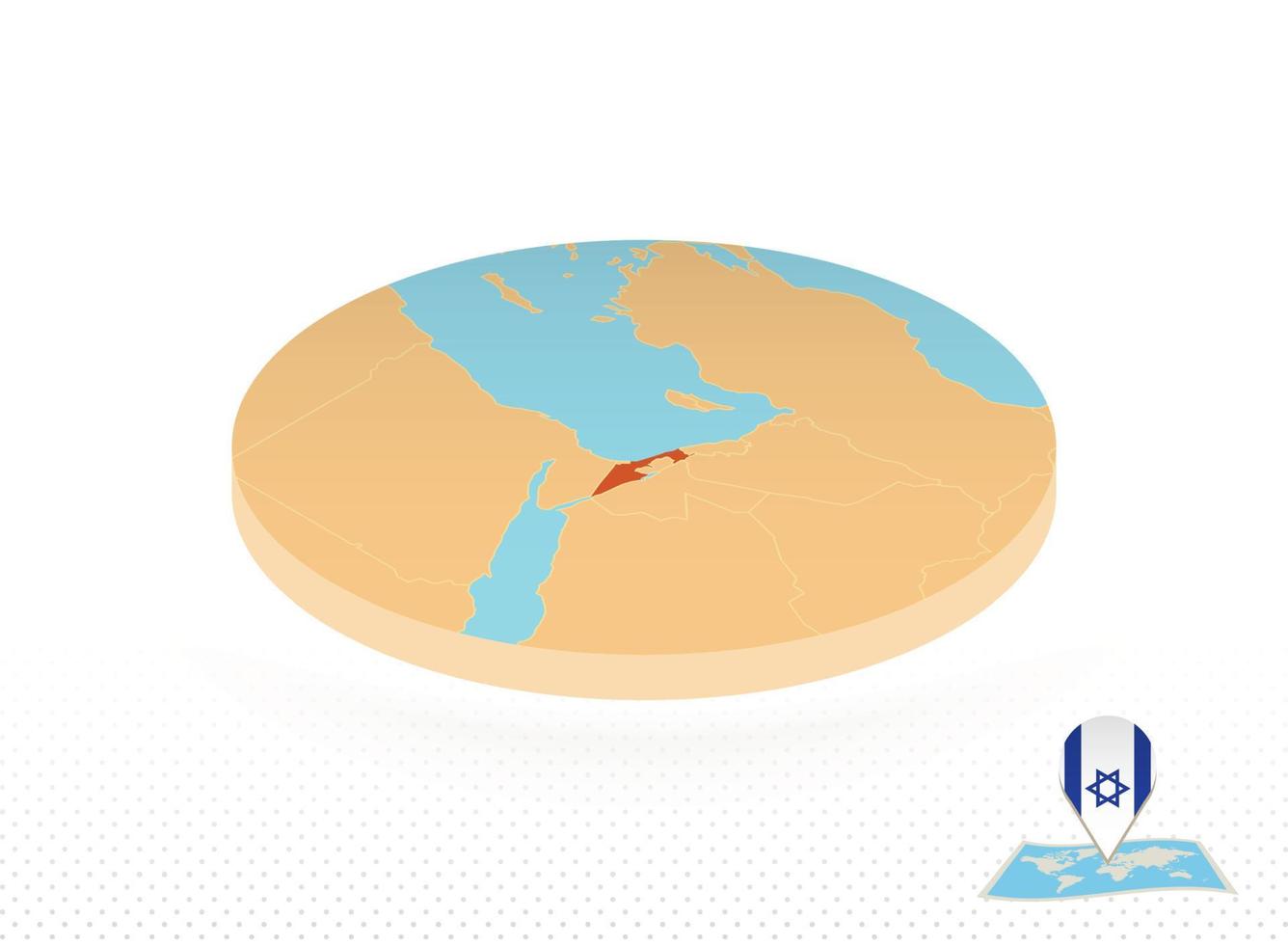 Israel map designed in isometric style, orange circle map. vector