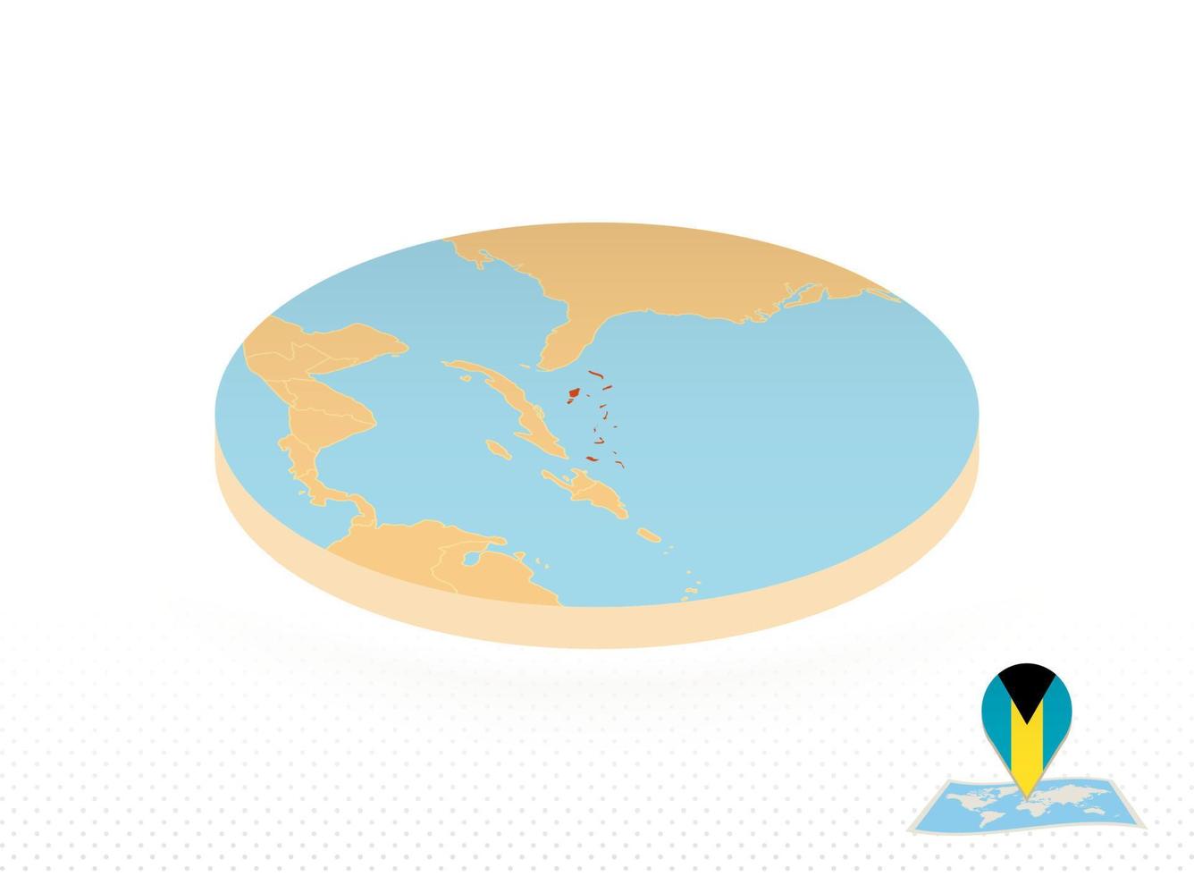 el mapa de bahamas diseñado en estilo isométrico, mapa de círculo naranja. vector