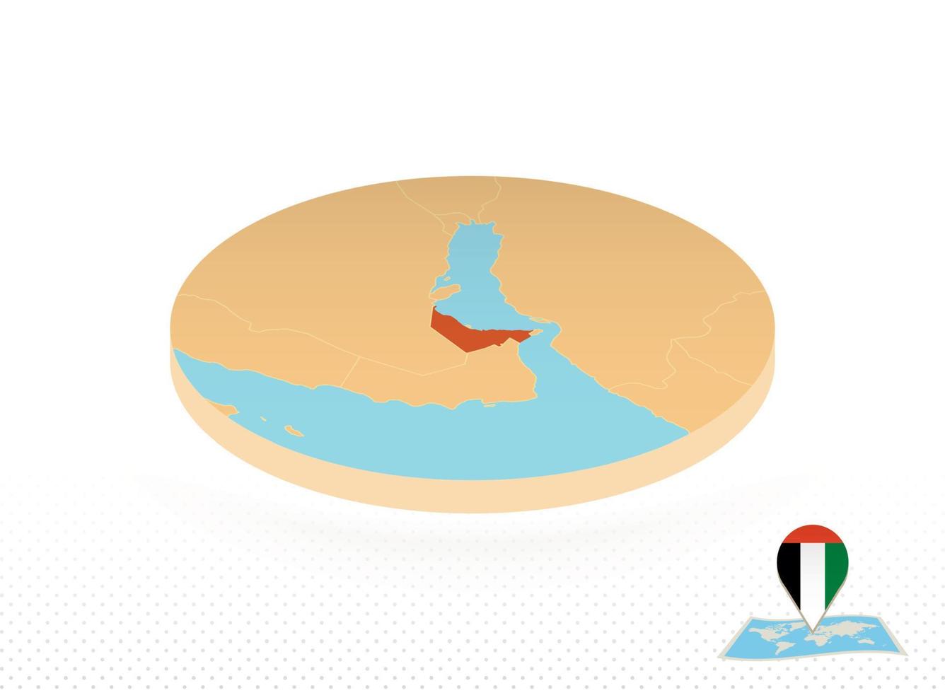 United Arab Emirates map designed in isometric style, orange circle map. vector