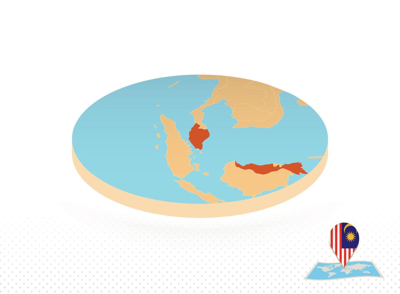 Malaysia map designed in isometric style, orange circle map. vector