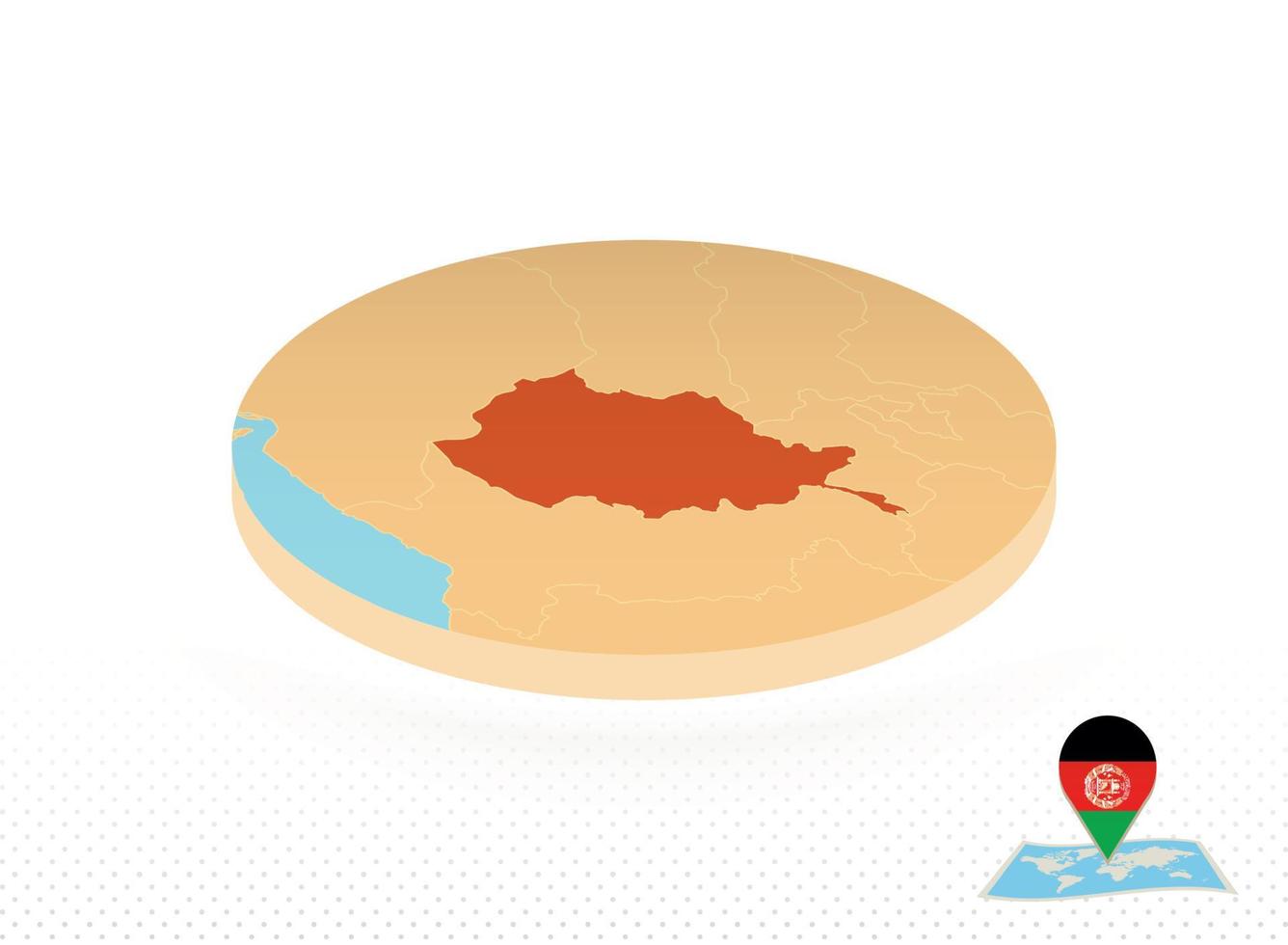 mapa de afganistán diseñado en estilo isométrico, mapa de círculo naranja. vector