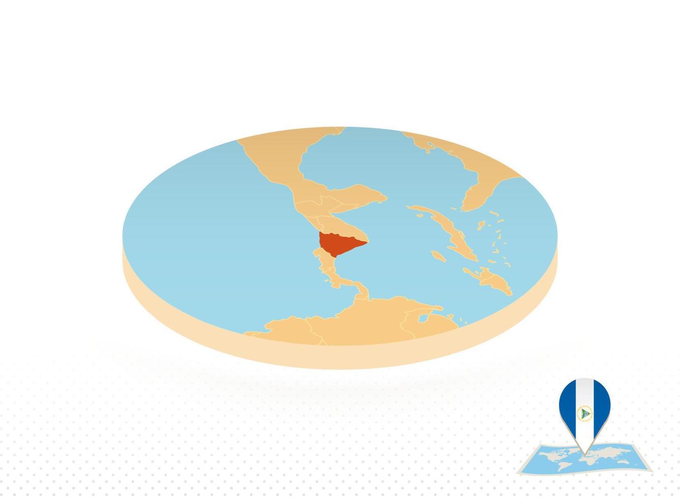 Nicaragua map designed in isometric style, orange circle map. vector