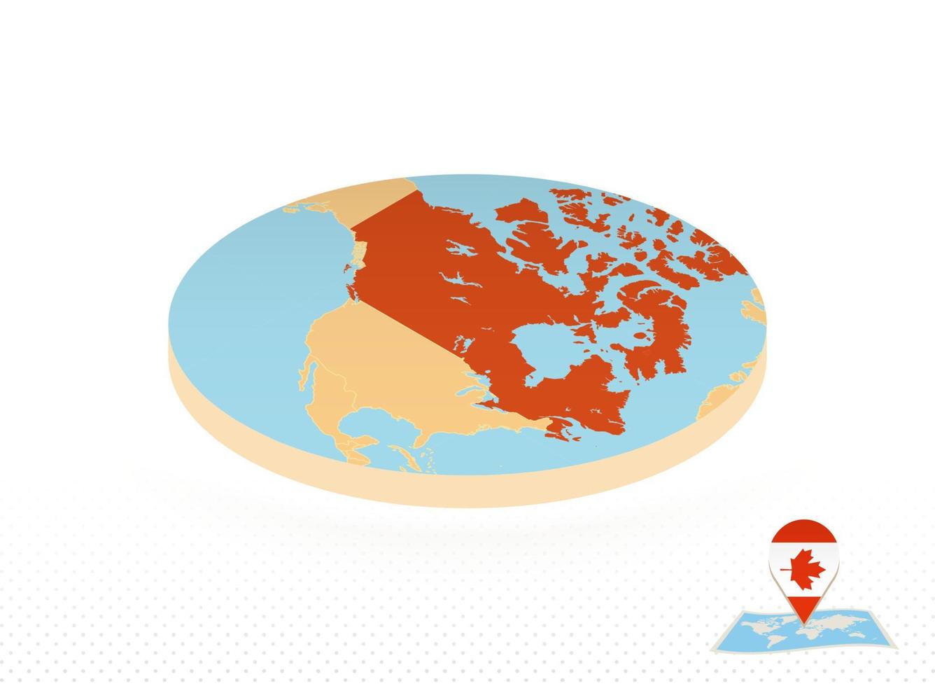 mapa de canadá diseñado en estilo isométrico, mapa de círculo naranja. vector