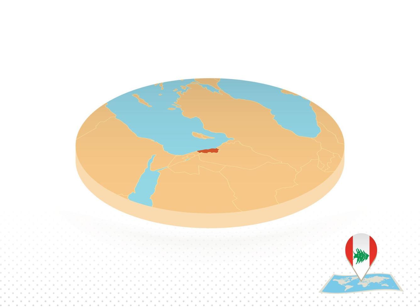 mapa de líbano diseñado en estilo isométrico, mapa de círculo naranja. vector
