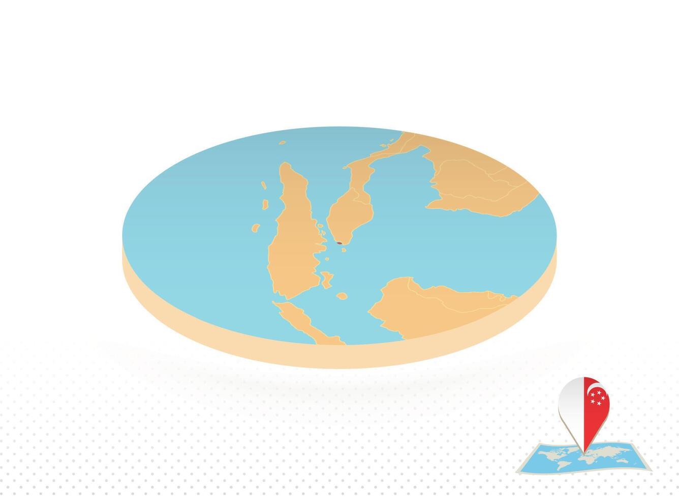 Singapore map designed in isometric style, orange circle map. vector