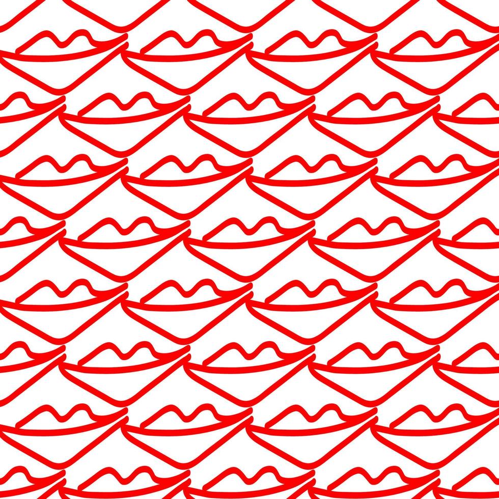 Vector seamless pattern illustration with red lips in abstract line style on white background