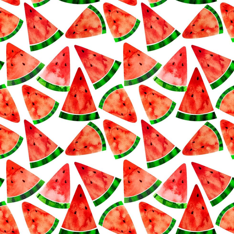 Seamless pattern with watercolor illustration watermelon slices on white background vector