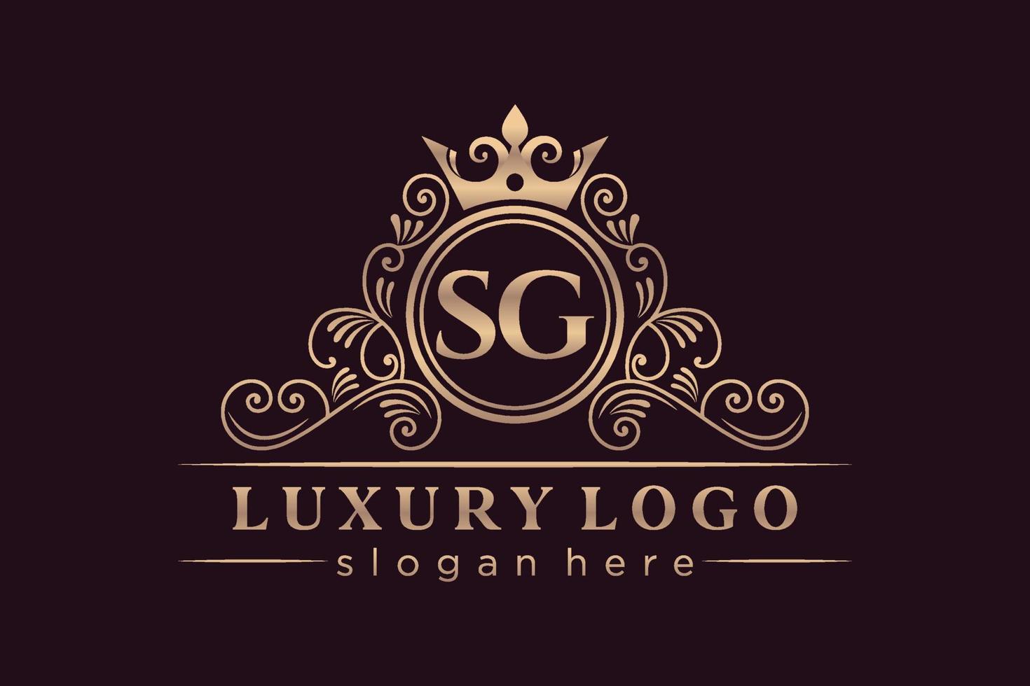 SG Initial Letter Gold calligraphic feminine floral hand drawn heraldic monogram antique vintage style luxury logo design Premium Vector