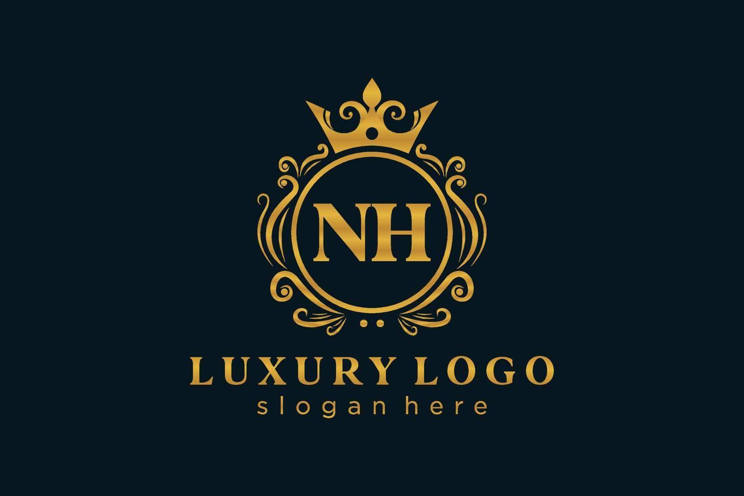 Initial NH Letter Royal Luxury Logo template in vector art for Restaurant, Royalty, Boutique, Cafe, Hotel, Heraldic, Jewelry, Fashion and other vector illustration.