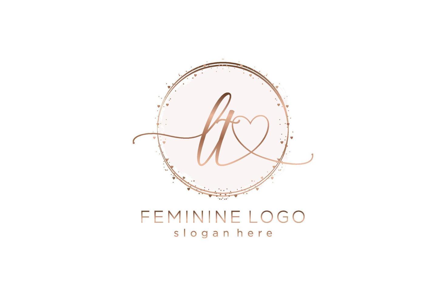 Initial LT handwriting logo with circle template vector logo of initial wedding, fashion, floral and botanical with creative template.