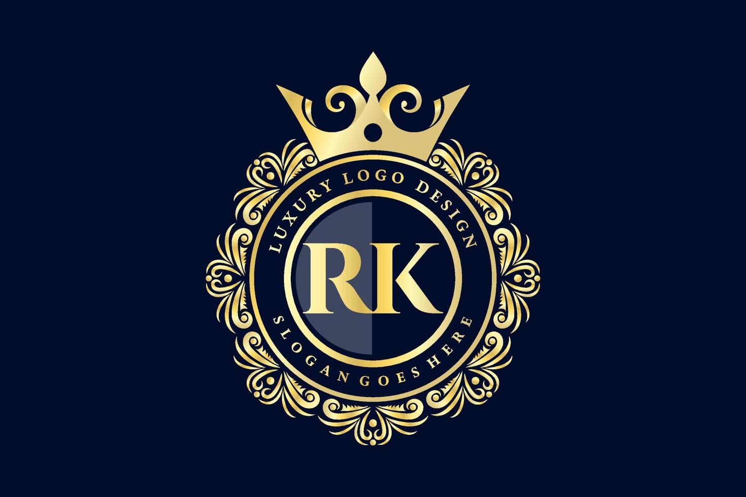 RK Initial Letter Gold calligraphic feminine floral hand drawn heraldic monogram antique vintage style luxury logo design Premium Vector