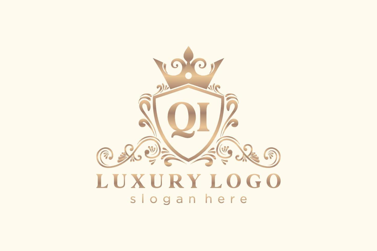 Initial QI Letter Royal Luxury Logo template in vector art for Restaurant, Royalty, Boutique, Cafe, Hotel, Heraldic, Jewelry, Fashion and other vector illustration.