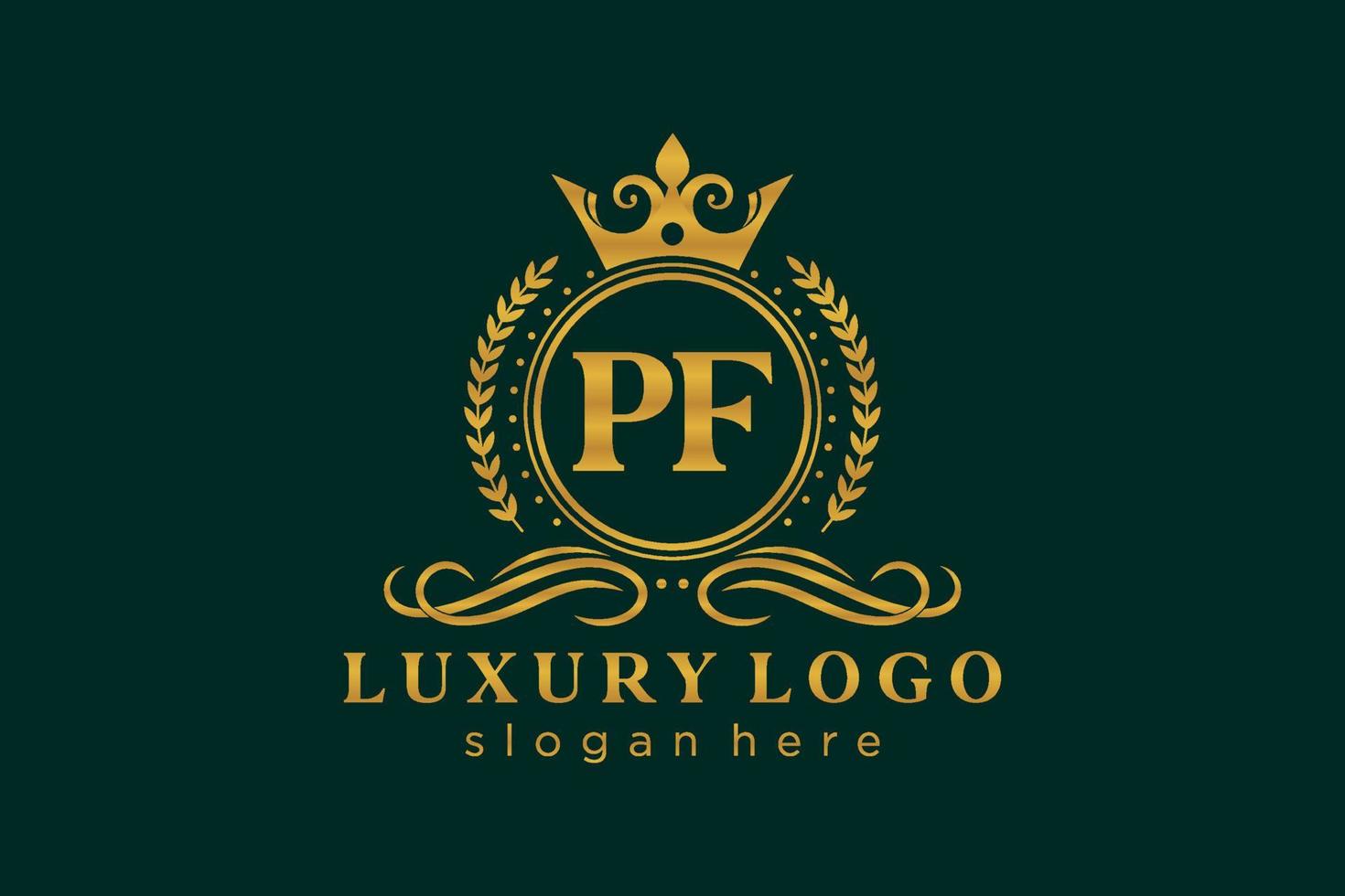 Initial PF Letter Royal Luxury Logo template in vector art for Restaurant, Royalty, Boutique, Cafe, Hotel, Heraldic, Jewelry, Fashion and other vector illustration.