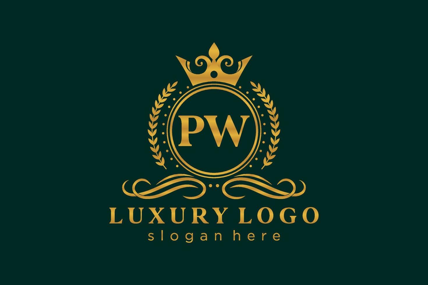 Initial PW Letter Royal Luxury Logo template in vector art for Restaurant, Royalty, Boutique, Cafe, Hotel, Heraldic, Jewelry, Fashion and other vector illustration.