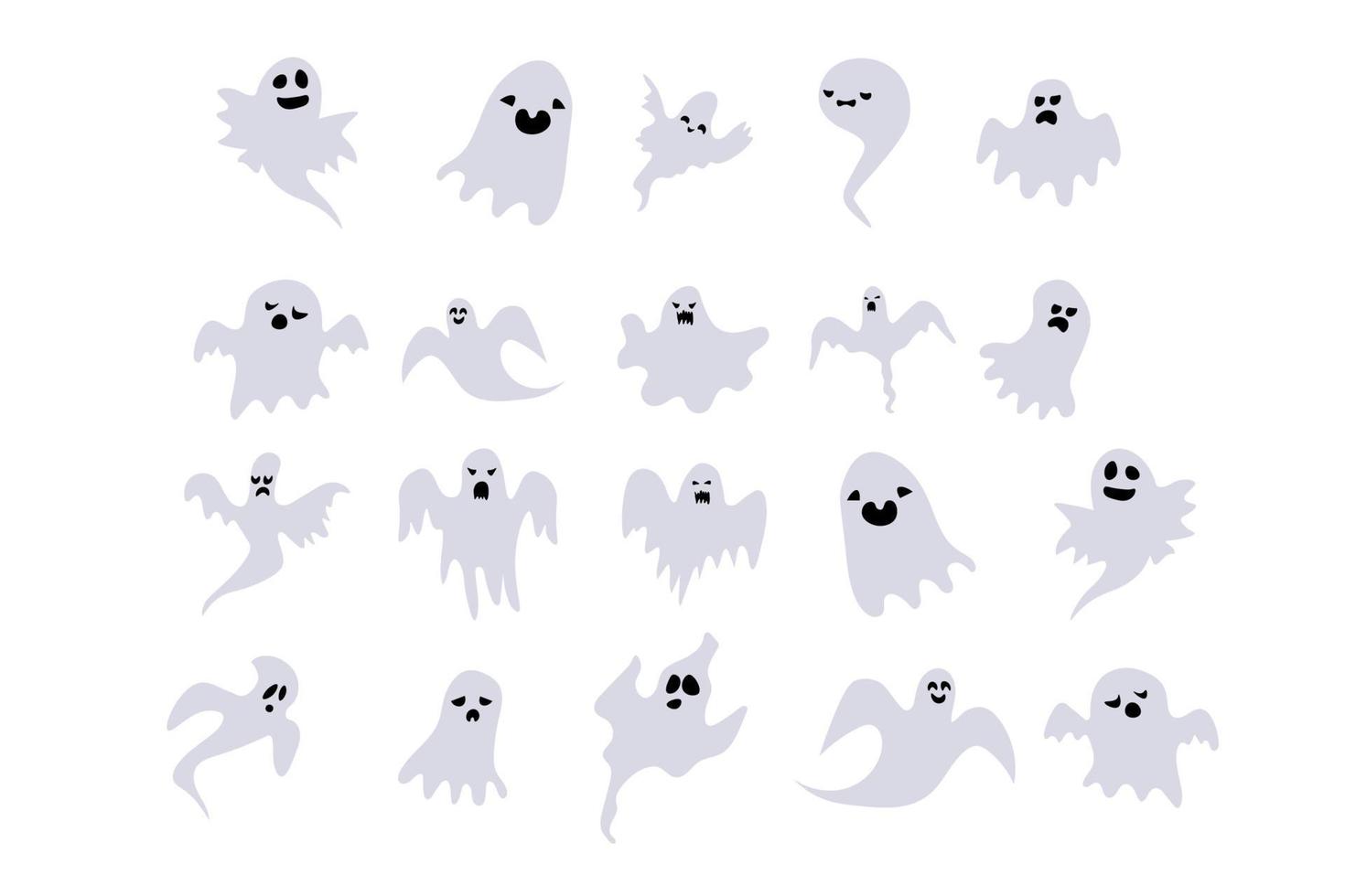 Monochrome ghost apparition spook horror set. Ghost shadow funny. ghost sheet for halloween character design. Isolated on white vector illustration.