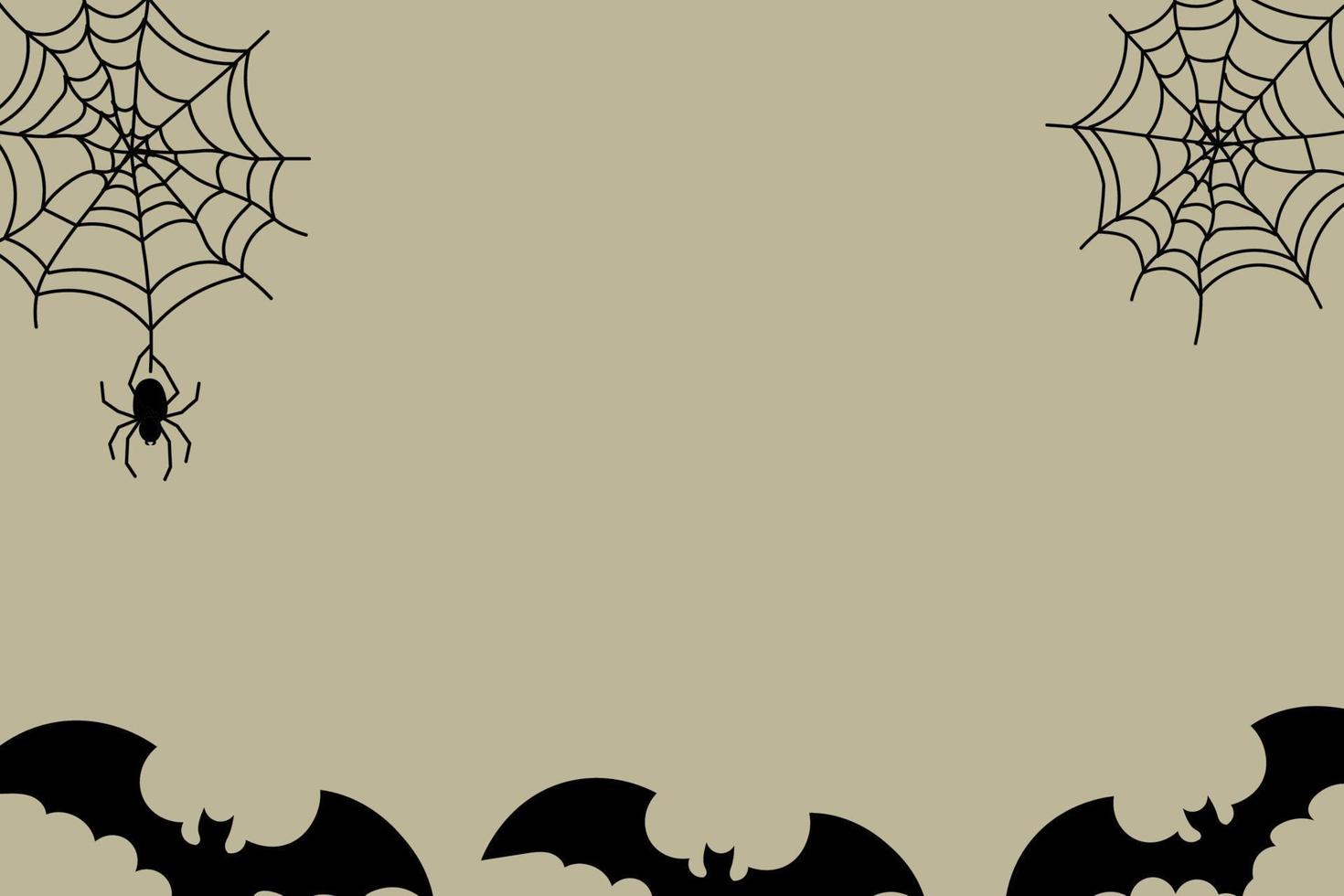 Halloween spider web and spiders with bat on color background. Vector illustration