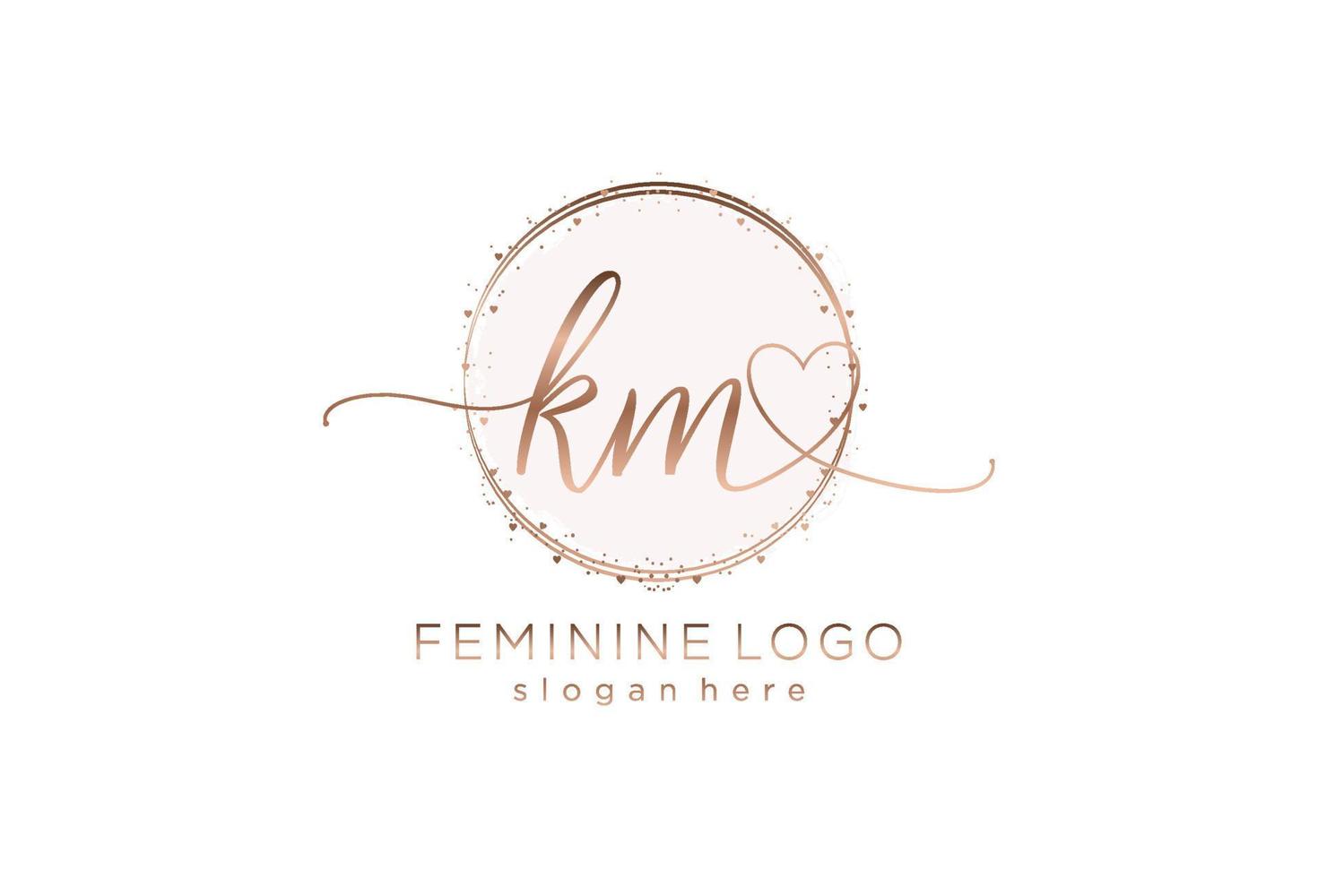 Initial KM handwriting logo with circle template vector logo of initial wedding, fashion, floral and botanical with creative template.