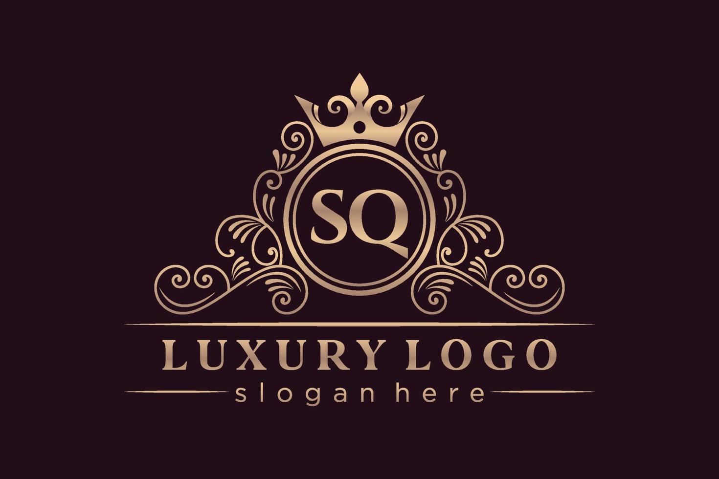 SQ Initial Letter Gold calligraphic feminine floral hand drawn heraldic monogram antique vintage style luxury logo design Premium Vector