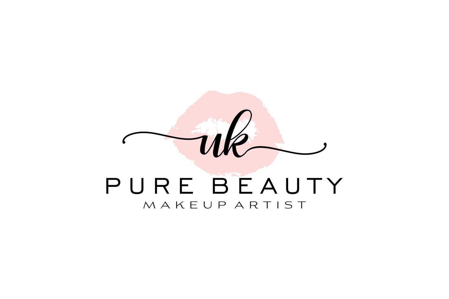 Initial UK Watercolor Lips Premade Logo Design, Logo for Makeup Artist Business Branding, Blush Beauty Boutique Logo Design, Calligraphy Logo with creative template. vector