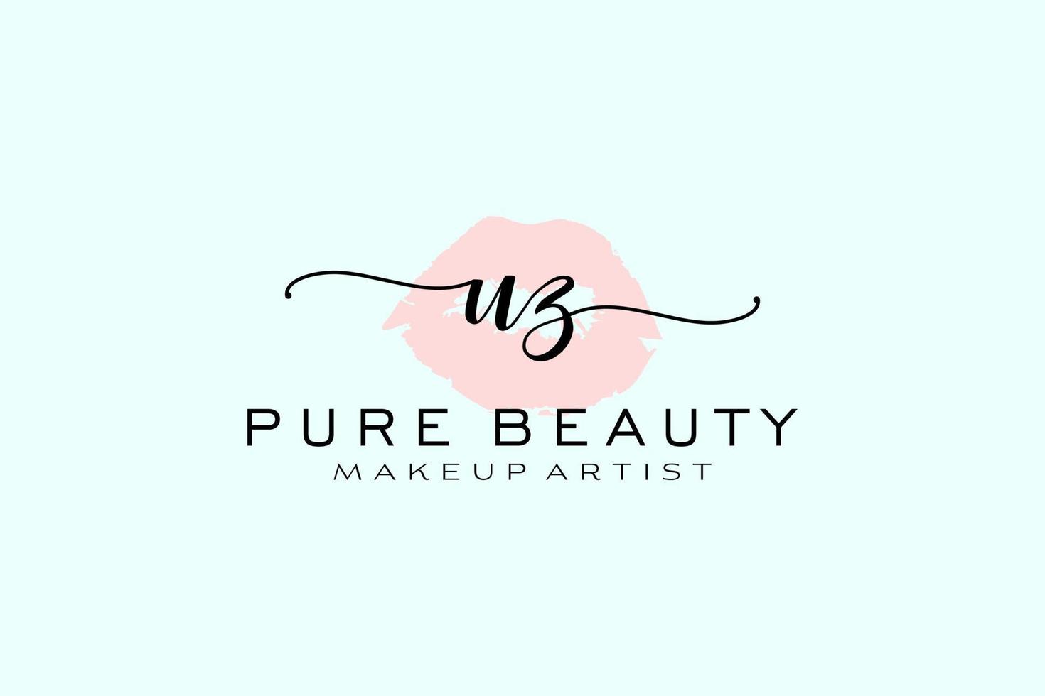 Initial UZ Watercolor Lips Premade Logo Design, Logo for Makeup Artist Business Branding, Blush Beauty Boutique Logo Design, Calligraphy Logo with creative template. vector